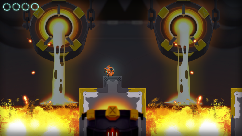 oirbo gameplay still with main character on platform surrounded by lava